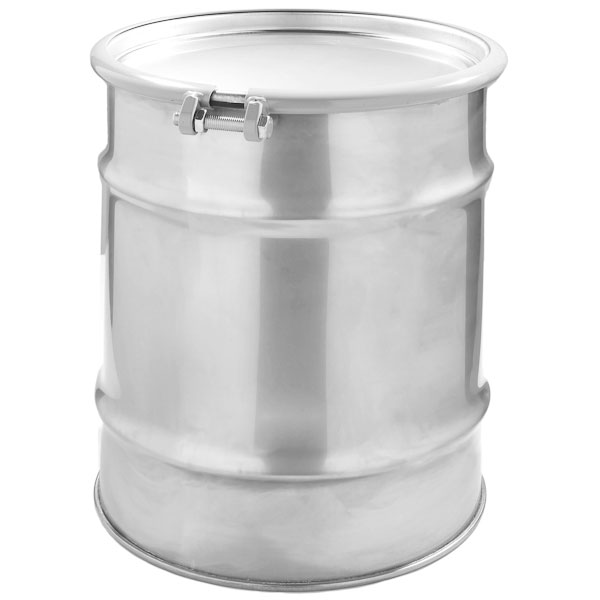 30 Gallon Stainless Steel Drum, UN Rated, Cover w/Bolt Ring