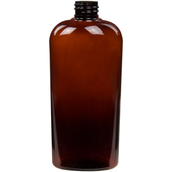 15 oz. (450 ml) Amber PET Plastic Oval Bottle, 28mm 28-410