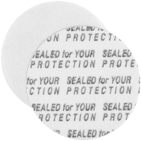 28mm Pressure Sensitive Liner, "Sealed for Your Protection" in Black