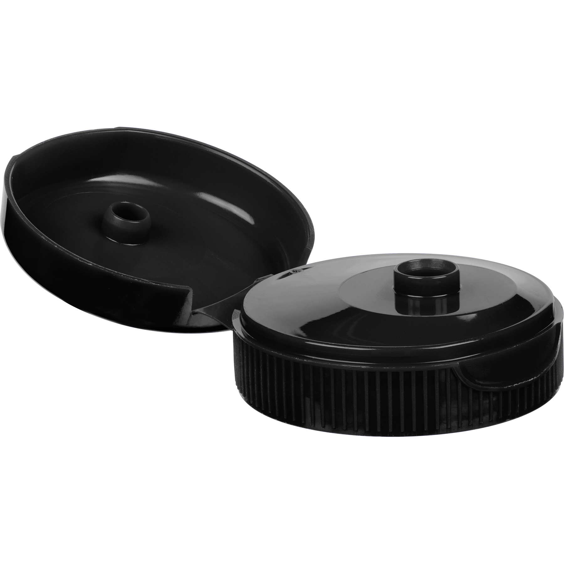 38mm 38-400 Black Ribbed Snap Top Cap w/Foam Pressure Sensitive Liner, 0.25" Orifice (Printed)